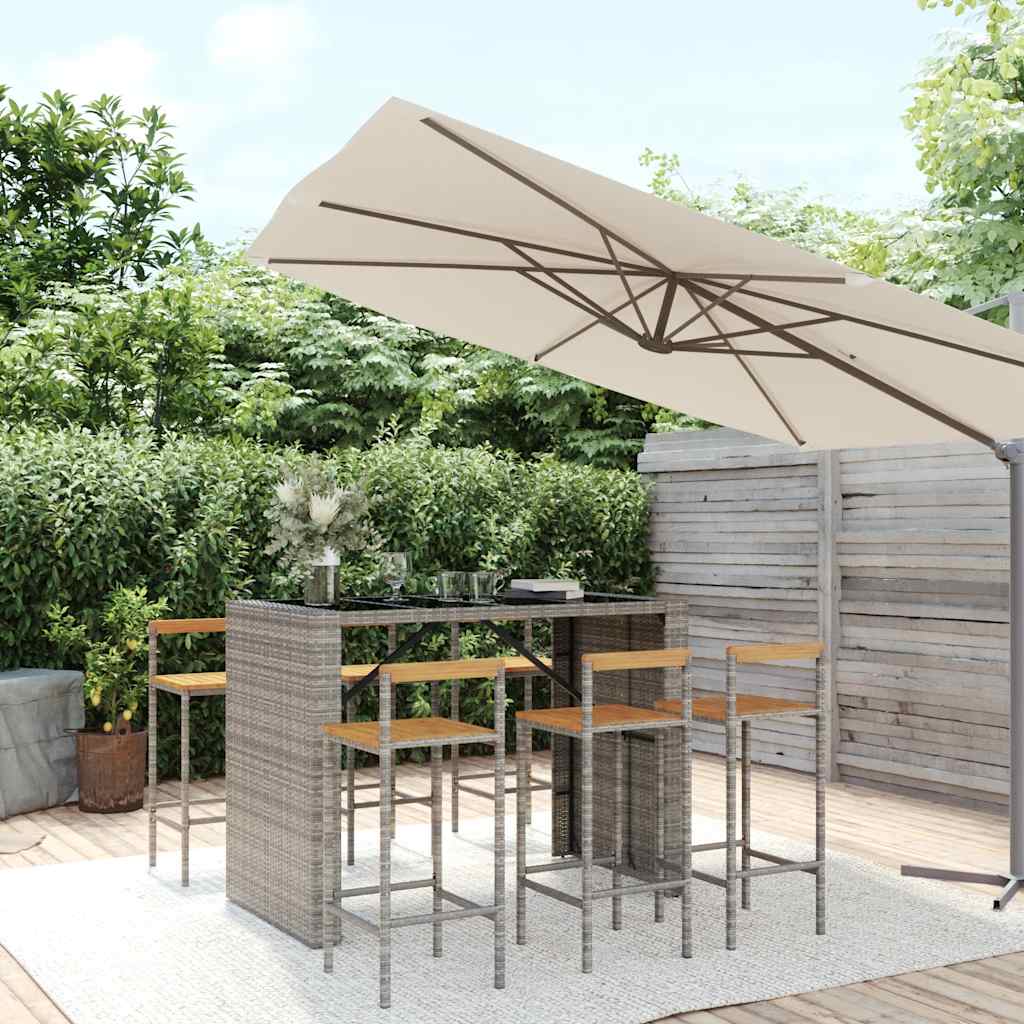 vidaXL 7 Piece Garden Bar Set Grey Poly Rattan& Solid Wood Acacia 1