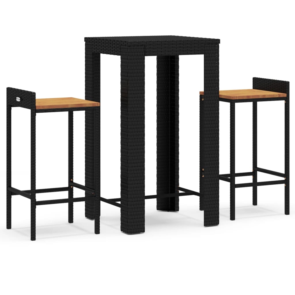 vidaXL 3 Piece Garden Bar Set Black Poly Rattan&Solid Wood Acacia 2