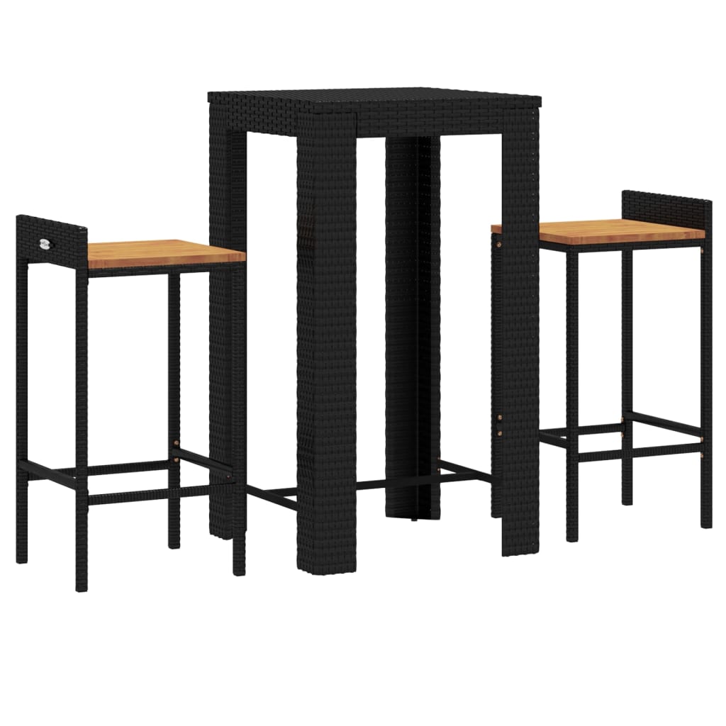 vidaXL 3 Piece Garden Bar Set Black Poly Rattan&Solid Wood Acacia 3