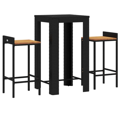 vidaXL 3 Piece Garden Bar Set Black Poly Rattan&Solid Wood Acacia 3
