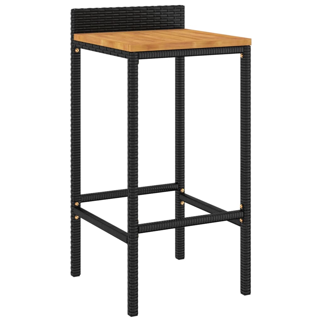 vidaXL 3 Piece Garden Bar Set Black Poly Rattan&Solid Wood Acacia 4