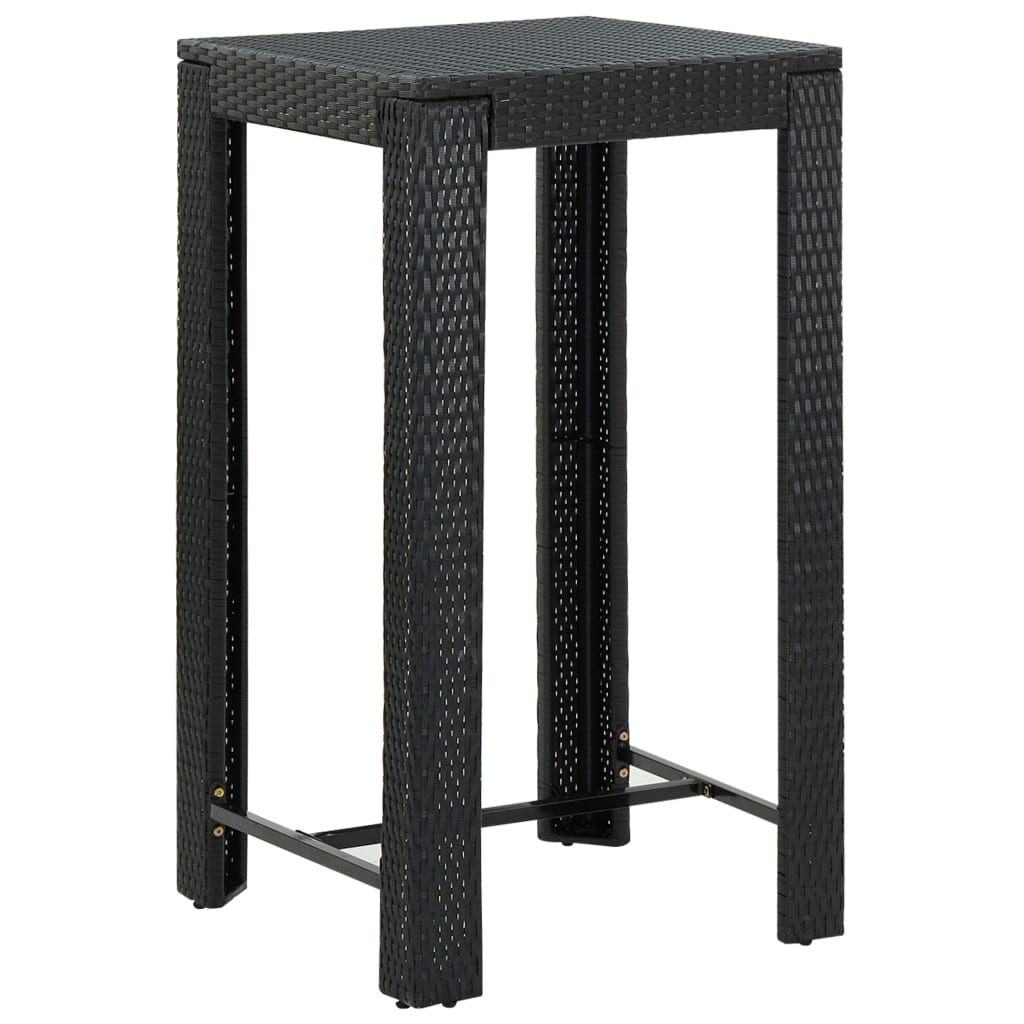vidaXL 3 Piece Garden Bar Set Black Poly Rattan&Solid Wood Acacia 5