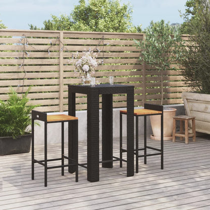 vidaXL 3 Piece Garden Bar Set Black Poly Rattan&Solid Wood Acacia 1