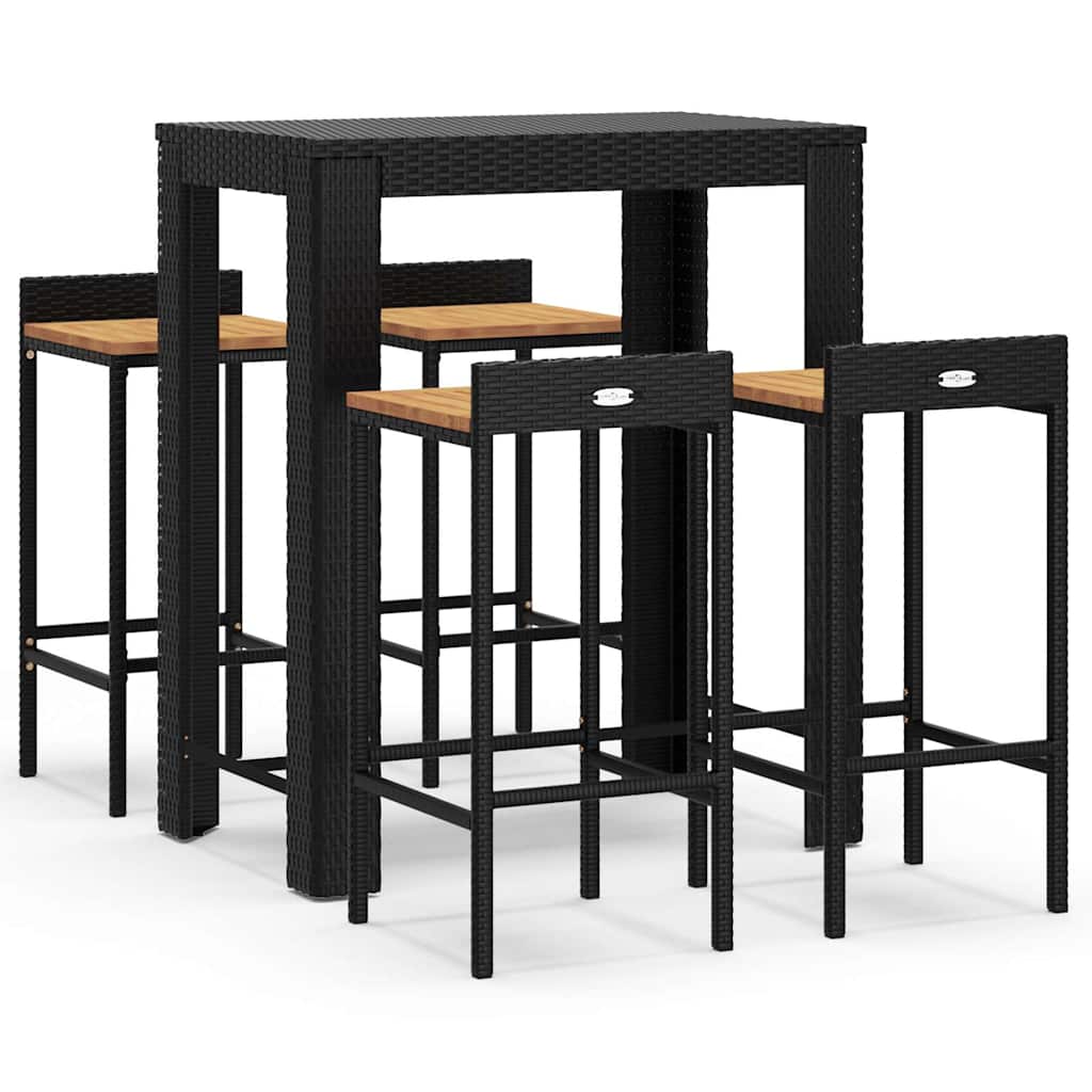 vidaXL 5 Piece Garden Bar Set Black Poly Rattan&Solid Wood Acacia 2
