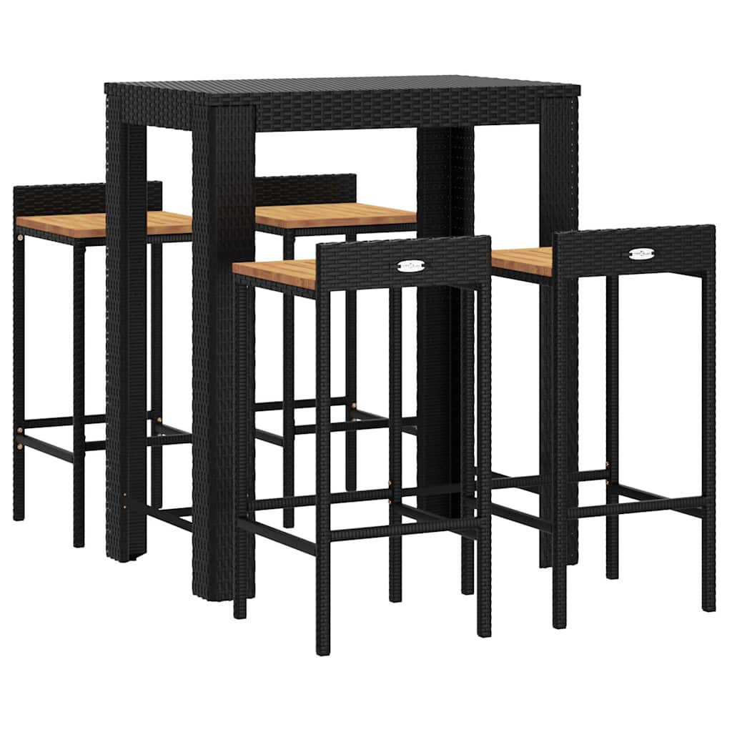 vidaXL 5 Piece Garden Bar Set Black Poly Rattan&Solid Wood Acacia 3