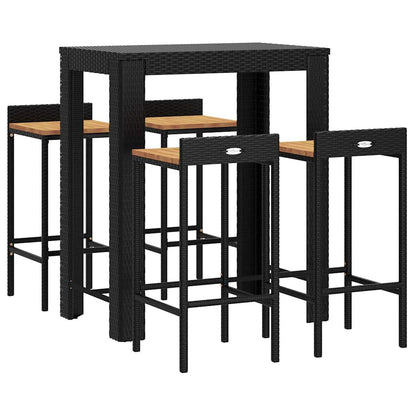 vidaXL 5 Piece Garden Bar Set Black Poly Rattan&Solid Wood Acacia 3