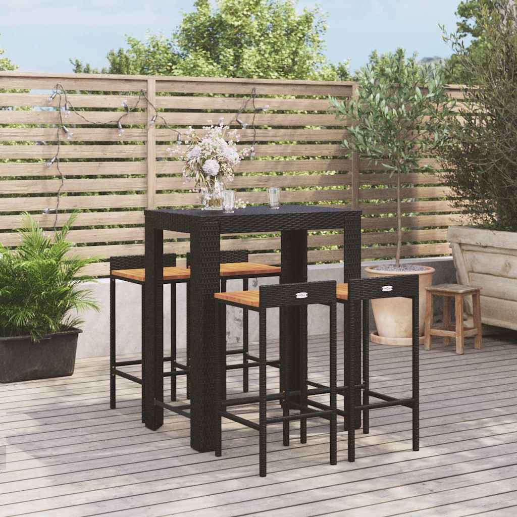 vidaXL 5 Piece Garden Bar Set Black Poly Rattan&Solid Wood Acacia 1