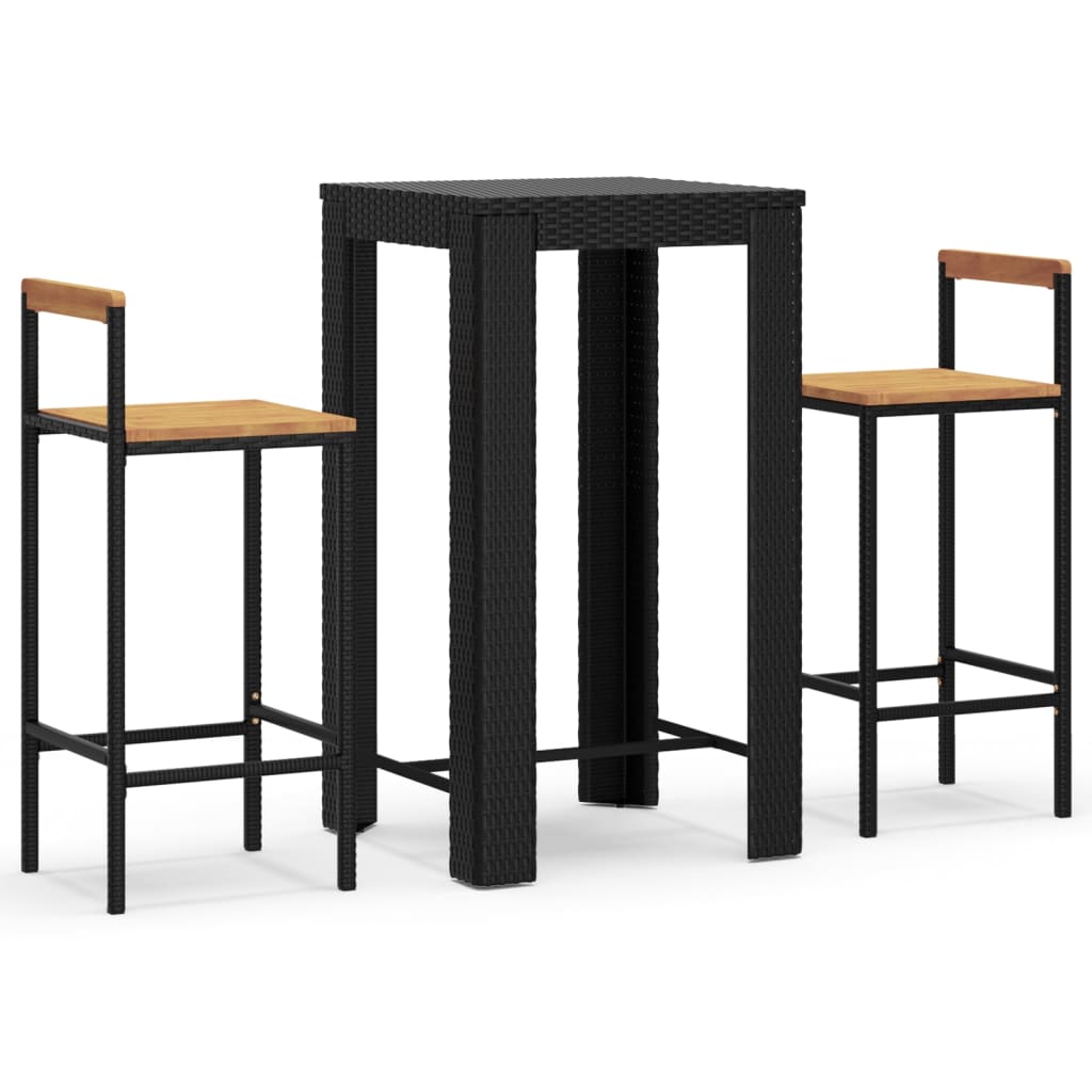 vidaXL 3 Piece Garden Bar Set Black Poly Rattan&Solid Wood Acacia 2