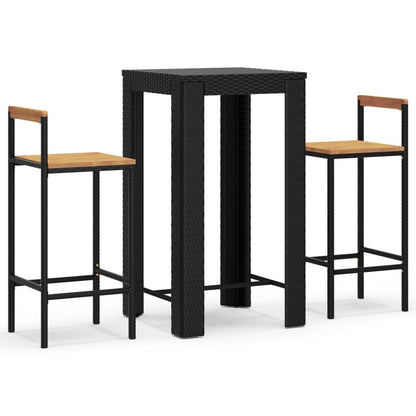 vidaXL 3 Piece Garden Bar Set Black Poly Rattan&Solid Wood Acacia 2