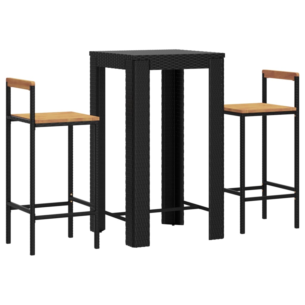 vidaXL 3 Piece Garden Bar Set Black Poly Rattan&Solid Wood Acacia 3