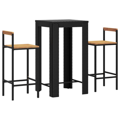 vidaXL 3 Piece Garden Bar Set Black Poly Rattan&Solid Wood Acacia 3