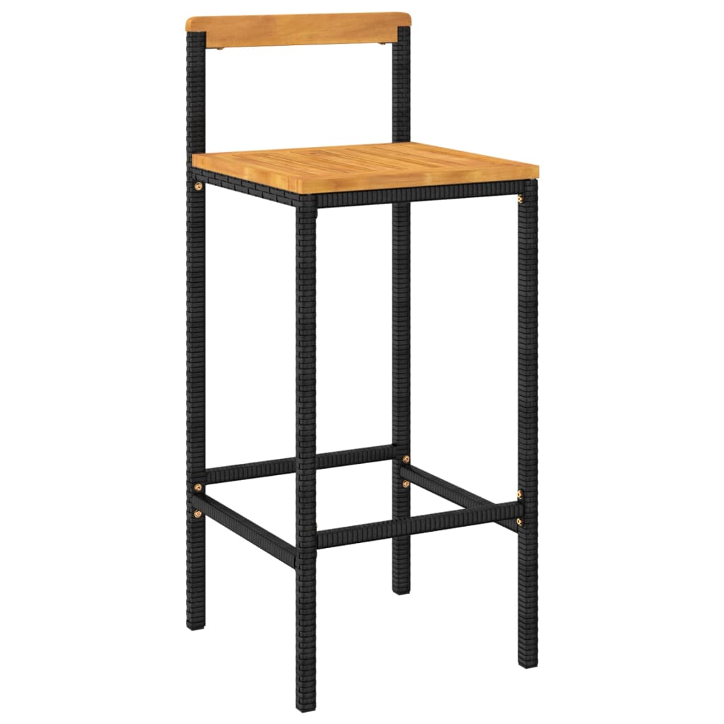 vidaXL 3 Piece Garden Bar Set Black Poly Rattan&Solid Wood Acacia 4