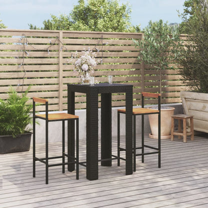vidaXL 3 Piece Garden Bar Set Black Poly Rattan&Solid Wood Acacia 1