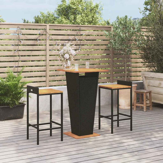 3 Piece Garden Bar Set Poly Rattan&Solid Wood Acacia Black 2
