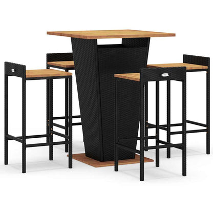 vidaXL 5 Piece Garden Bar Set Black Poly Rattan&Solid Wood Acacia 2