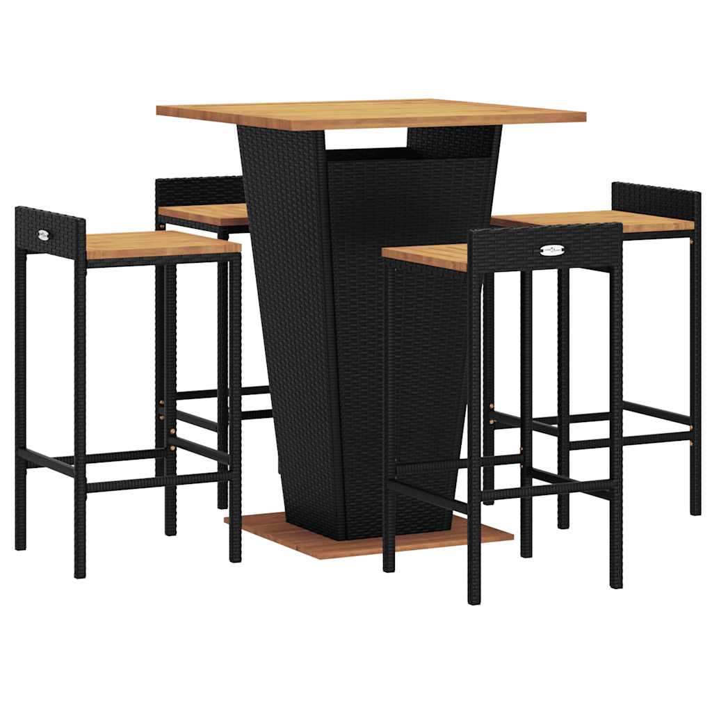 vidaXL 5 Piece Garden Bar Set Black Poly Rattan&Solid Wood Acacia 3
