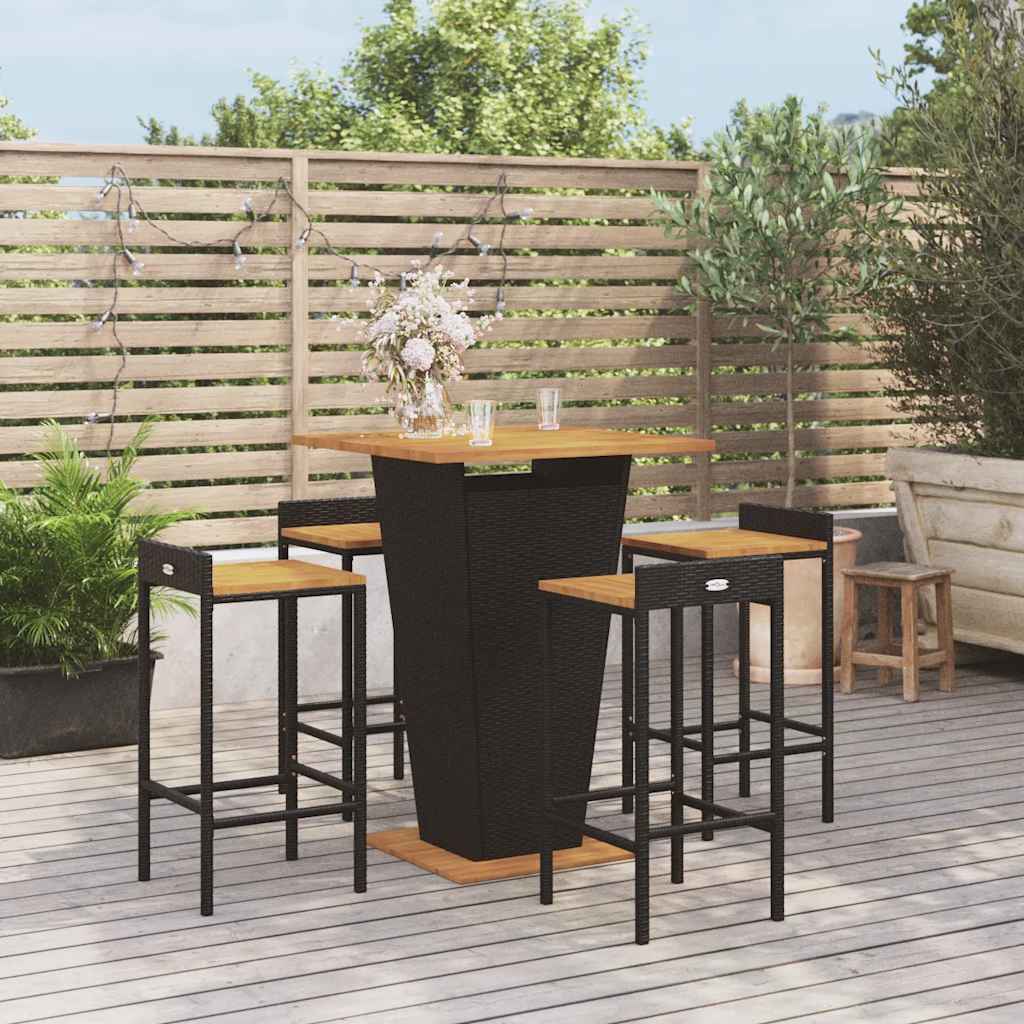vidaXL 5 Piece Garden Bar Set Black Poly Rattan&Solid Wood Acacia 1