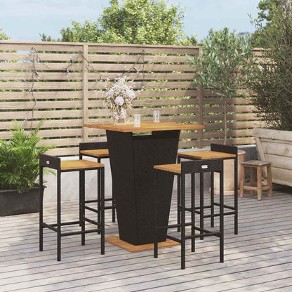 vidaXL 5 Piece Garden Bar Set Black Poly Rattan&Solid Wood Acacia 1