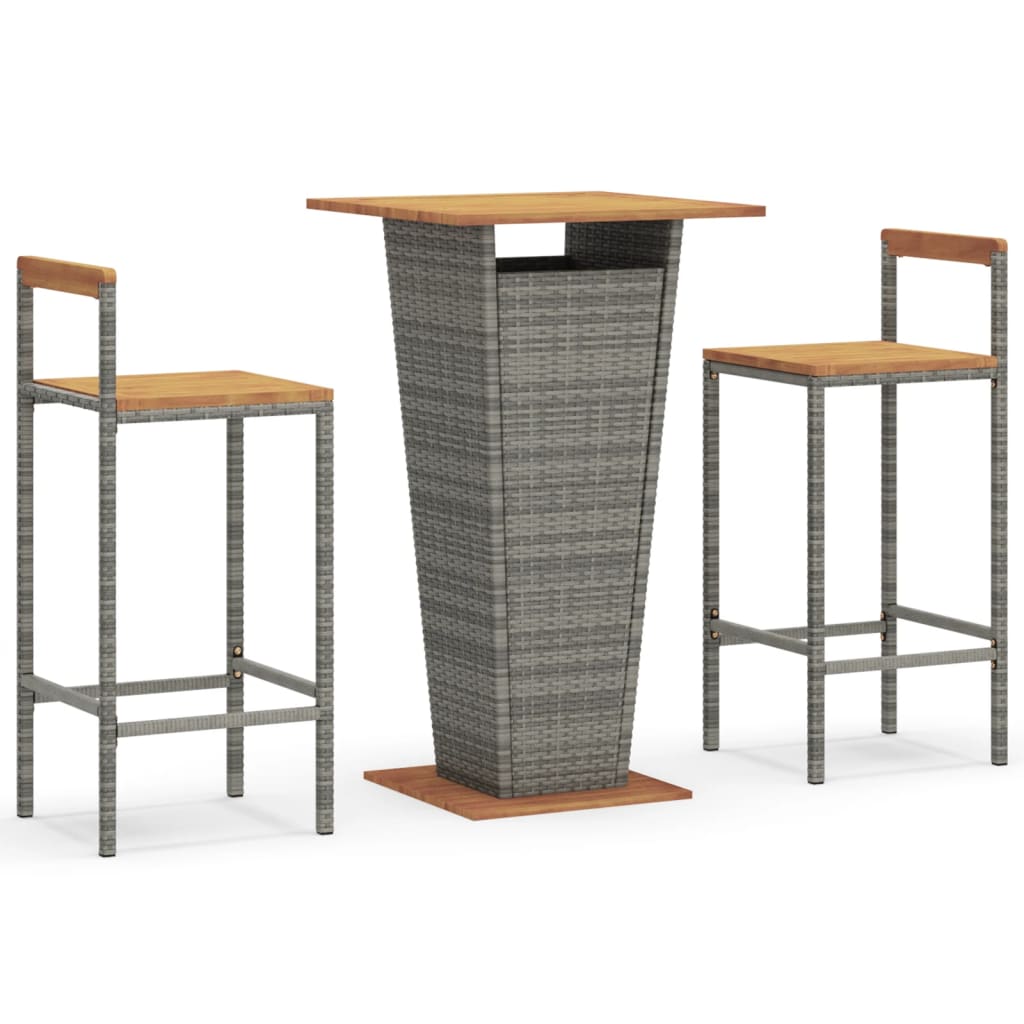 3 Piece Garden Bar Set Poly Rattan&Solid Wood Acacia Grey 2