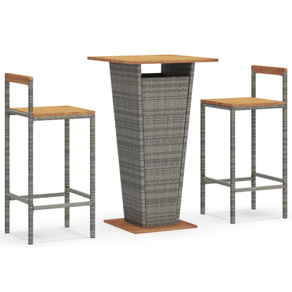 3 Piece Garden Bar Set Poly Rattan&Solid Wood Acacia Grey 2