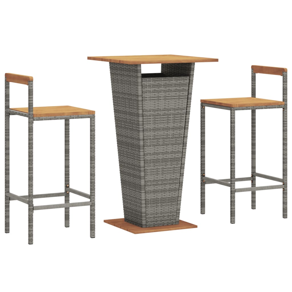 vidaXL 3 Piece Garden Bar Set Grey Poly Rattan&Solid Wood Acacia 3