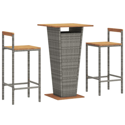 vidaXL 3 Piece Garden Bar Set Grey Poly Rattan&Solid Wood Acacia 3