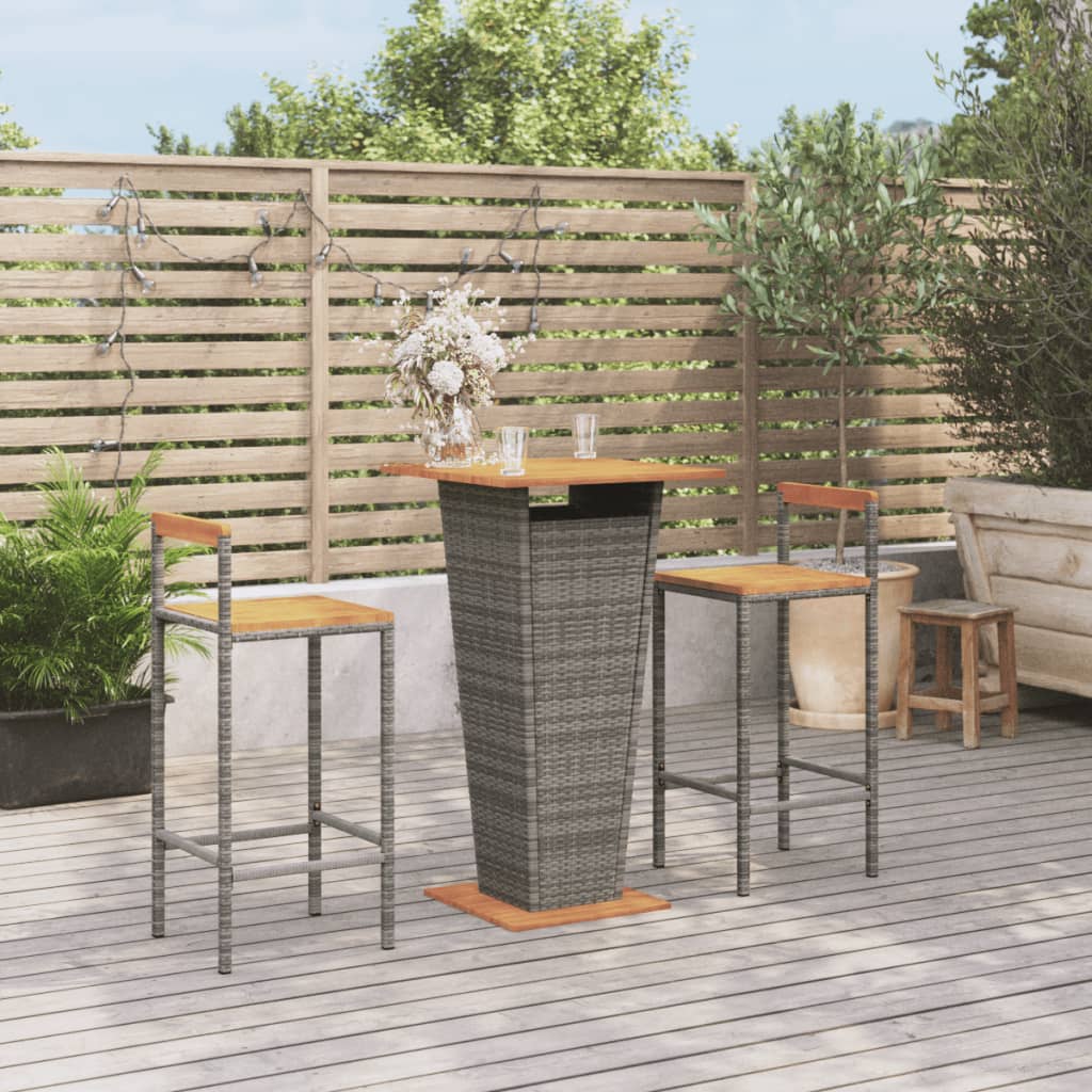 3 Piece Garden Bar Set Poly Rattan&Solid Wood Acacia Grey 2