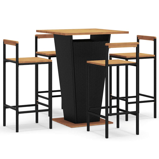 3 Piece Garden Bar Set Poly Rattan&Solid Wood Acacia Black 4
