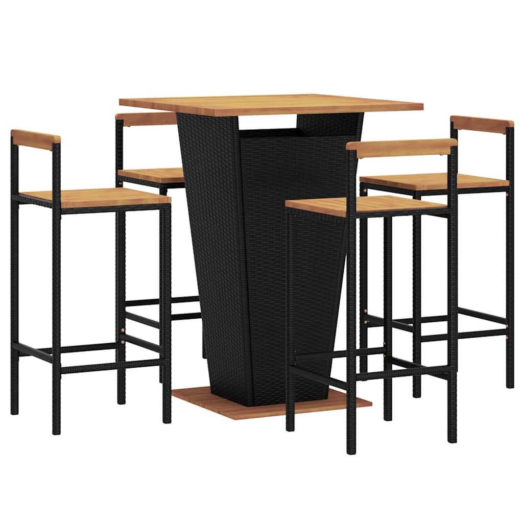 3 Piece Garden Bar Set Poly Rattan&Solid Wood Acacia Black 4