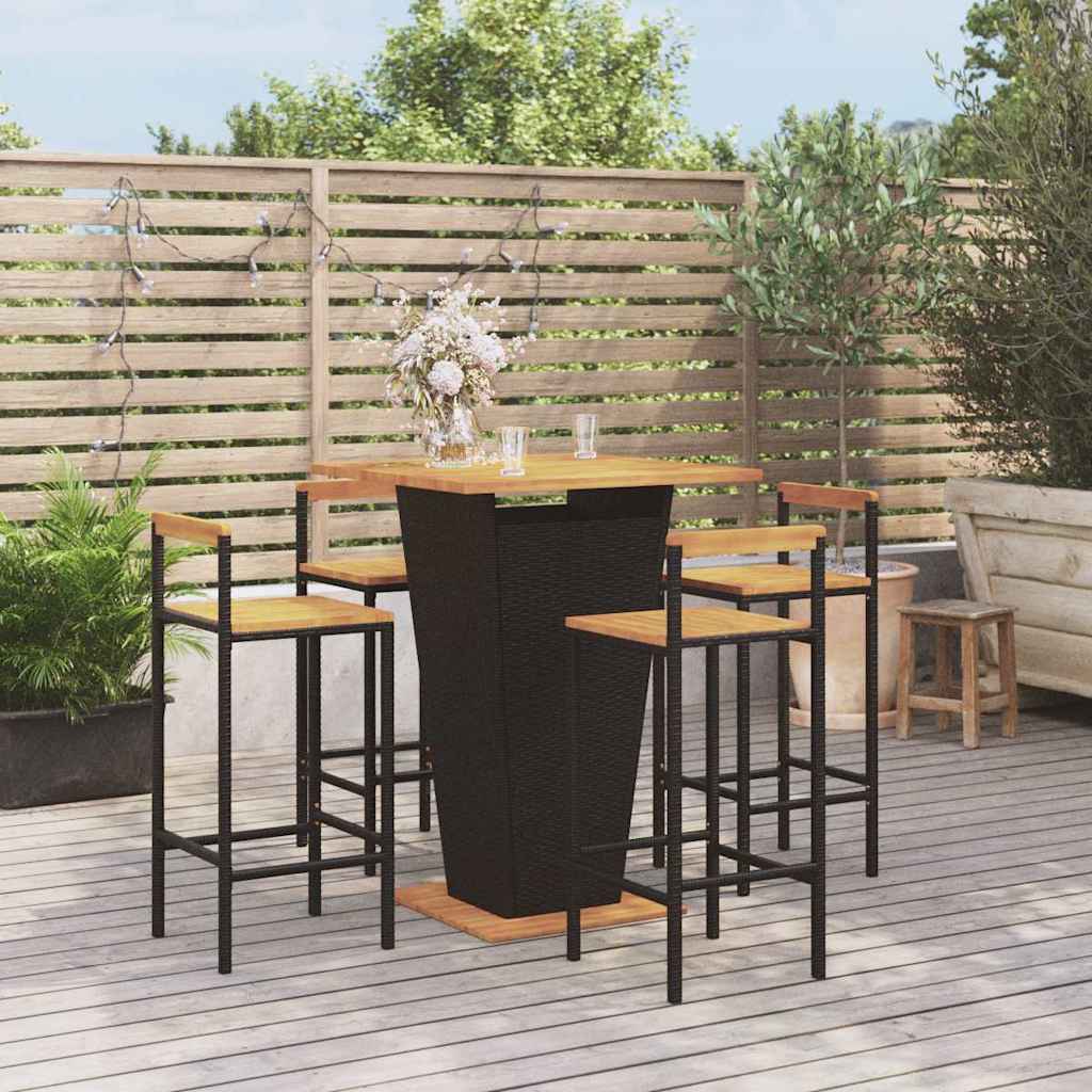 3 Piece Garden Bar Set Poly Rattan&Solid Wood Acacia Black 4