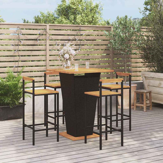3 Piece Garden Bar Set Poly Rattan&Solid Wood Acacia Black 4