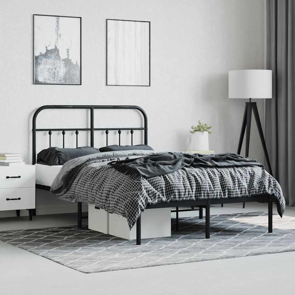Metal Bed Frame without Mattress with Headboard Black 120 cm 200 cm