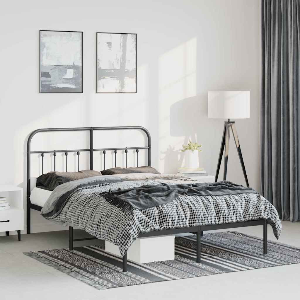 Metal Bed Frame without Mattress with Headboard Black 150 cm 200 cm