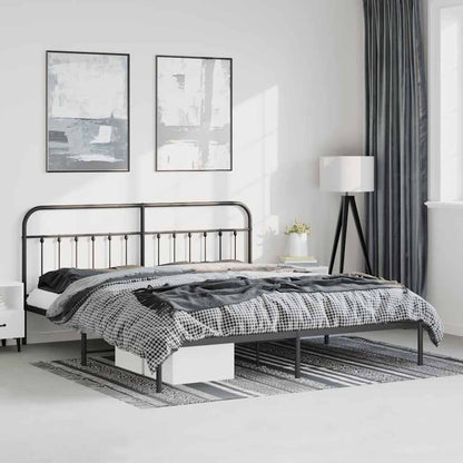 Metal Bed Frame without Mattress with Headboard Black 183 cm 213 cm