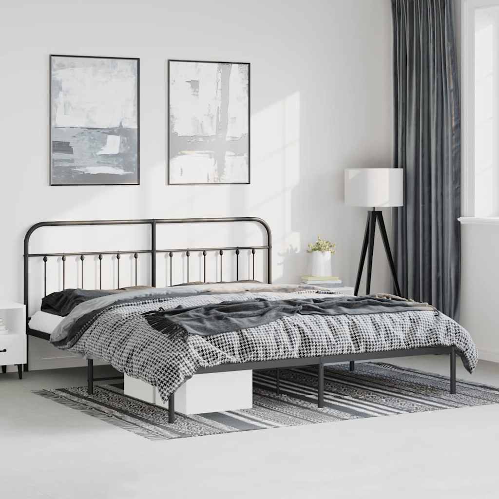Metal Bed Frame without Mattress with Headboard Black 193 cm 203 cm