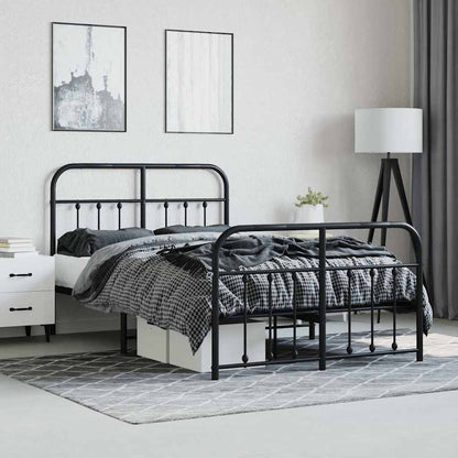 Metal Bed Frame without Mattress with Footboard with Headboard & Footboard Black 120 cm 190 cm