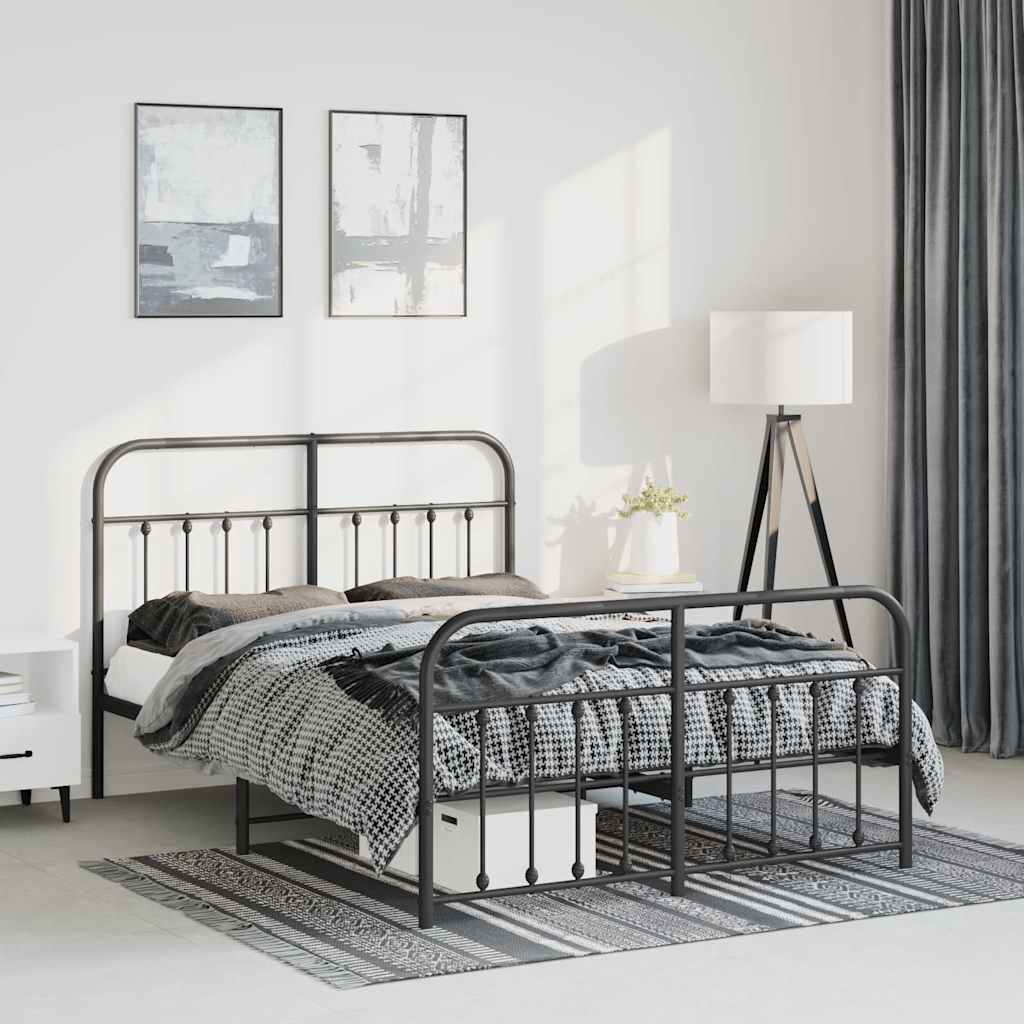 Metal Bed Frame without Mattress with Footboard with Headboard & Footboard Black 135 cm 190 cm