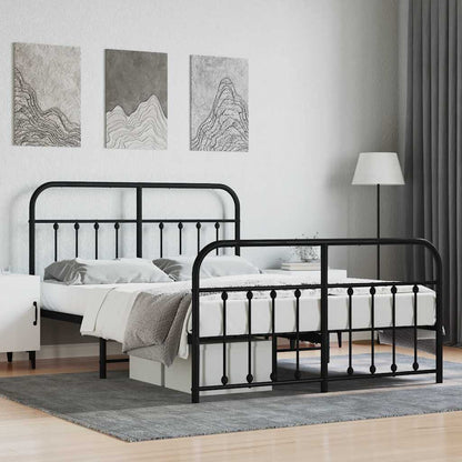 Metal Bed Frame without Mattress with Footboard with Headboard & Footboard Black 140 cm 200 cm