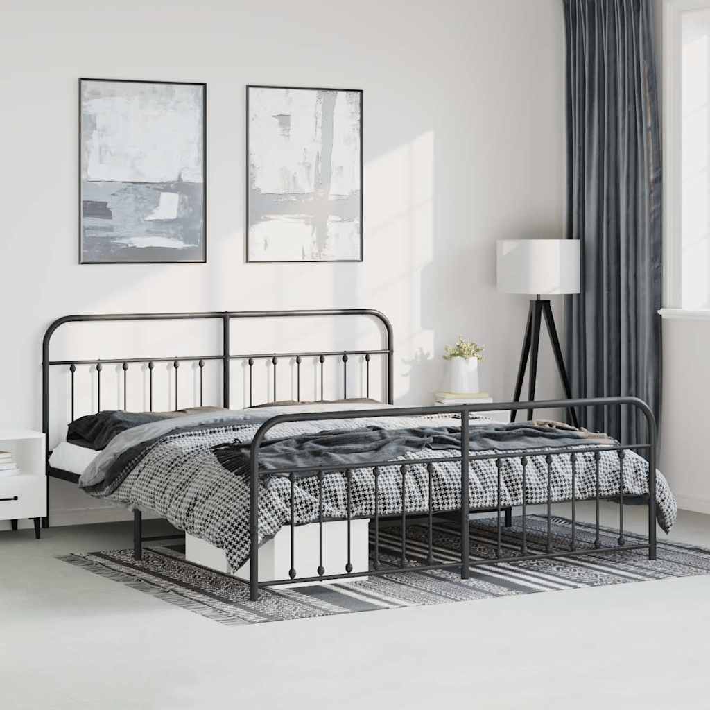 Metal Bed Frame without Mattress with Footboard with Headboard & Footboard Black 183 cm 213 cm