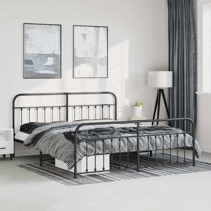 Metal Bed Frame without Mattress with Footboard with Headboard & Footboard Black 183 cm 213 cm