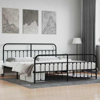 Metal Bed Frame without Mattress with Footboard with Headboard & Footboard Black 200 cm 200 cm
