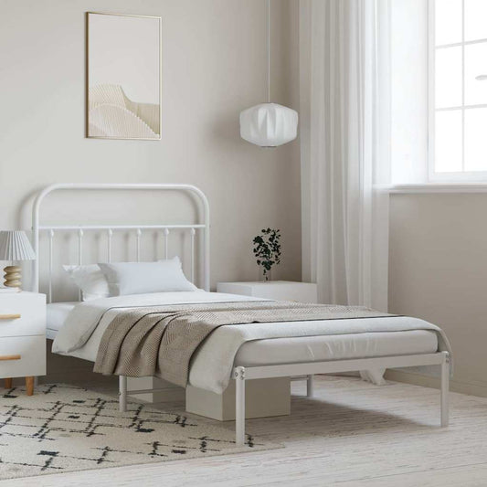Metal Bed Frame without Mattress with Headboard White 100 cm 190 cm