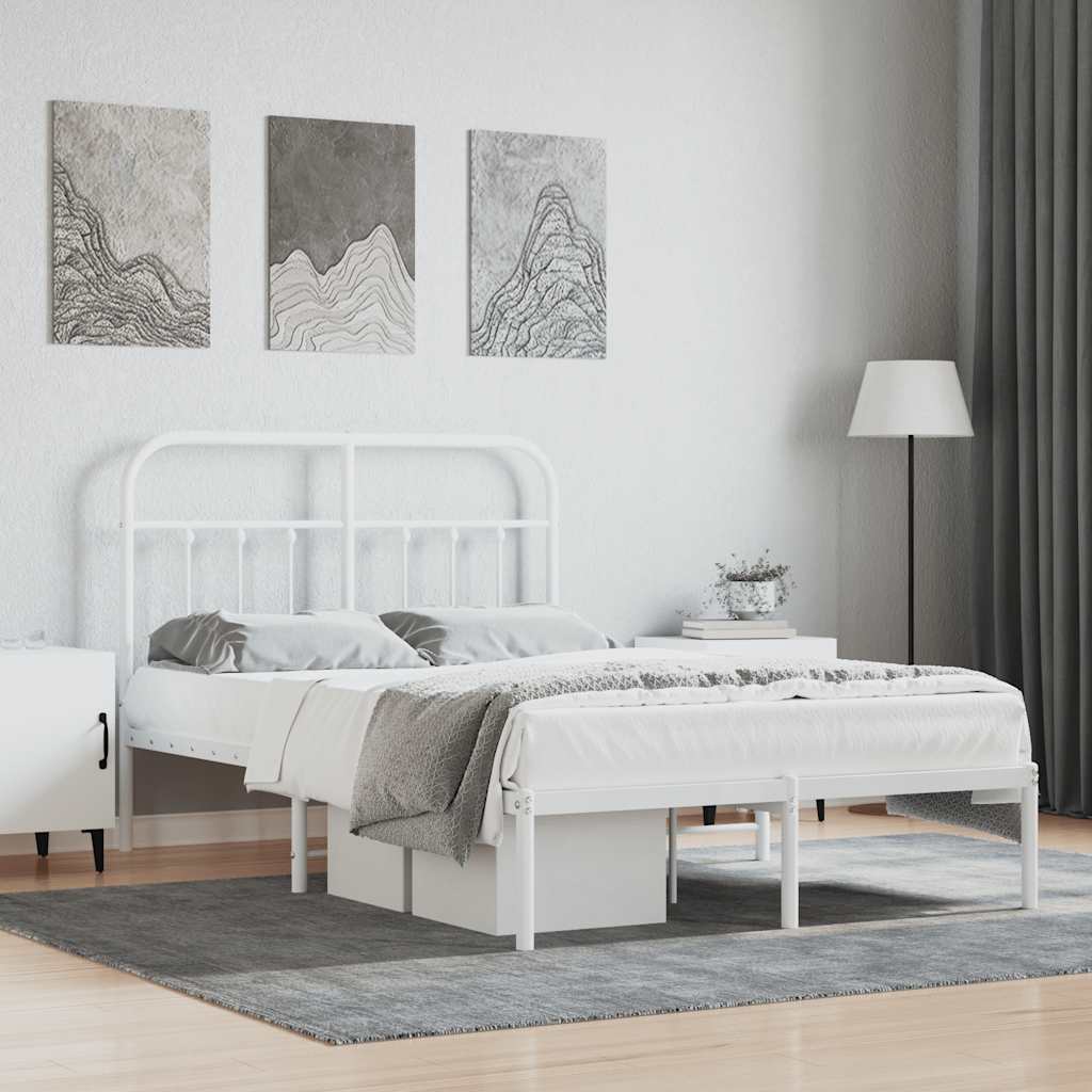 Metal Bed Frame without Mattress with Headboard White 120 cm 200 cm