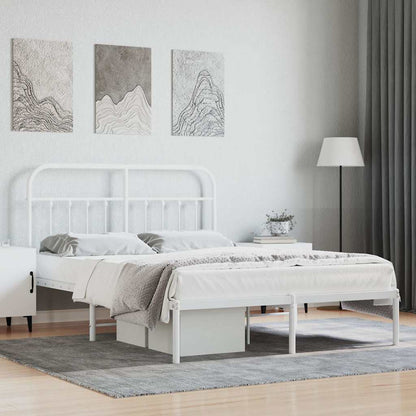 Metal Bed Frame without Mattress with Headboard White 140 cm 190 cm