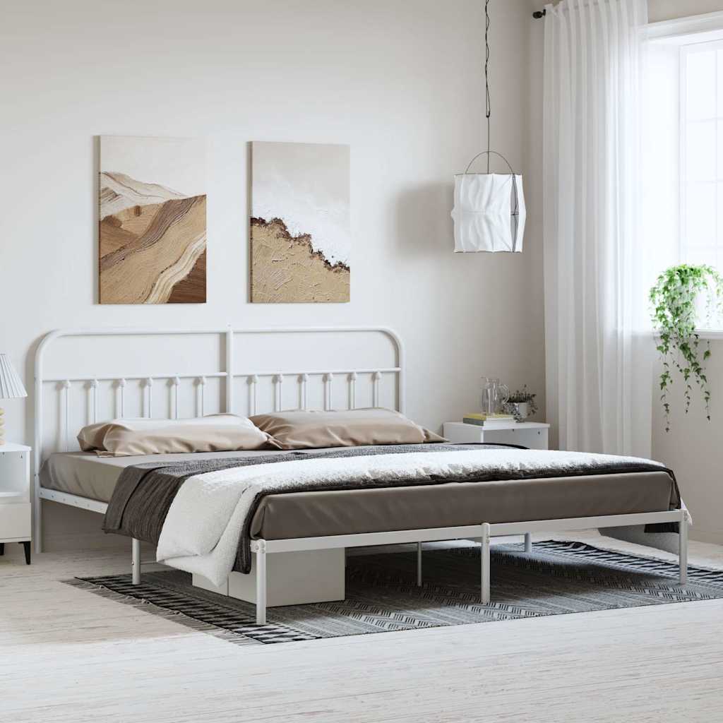 Metal Bed Frame without Mattress with Headboard White 183 cm 213 cm