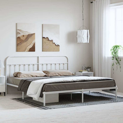 Metal Bed Frame without Mattress with Headboard White 183 cm 213 cm