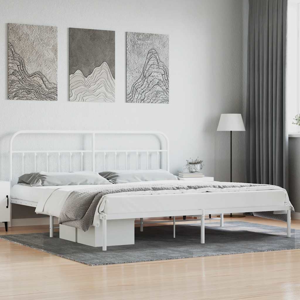 Metal Bed Frame without Mattress with Headboard White 200 cm 200 cm