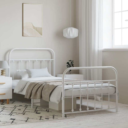 Metal Bed Frame without Mattress with Footboard with Headboard & Footboard White 100 cm 200 cm