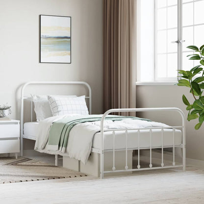 Metal Bed Frame without Mattress with Footboard with Headboard & Footboard White 107 cm 203 cm