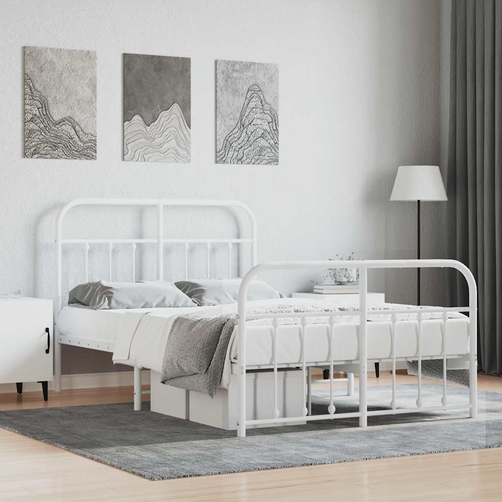 Metal Bed Frame without Mattress with Footboard with Headboard & Footboard White 120 cm 190 cm